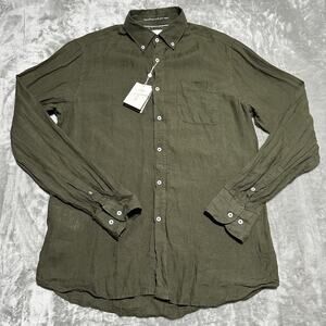 NWT Porter And Ash Button Down Shirt Mens Size M Green 100% Linen Quiet Luxury